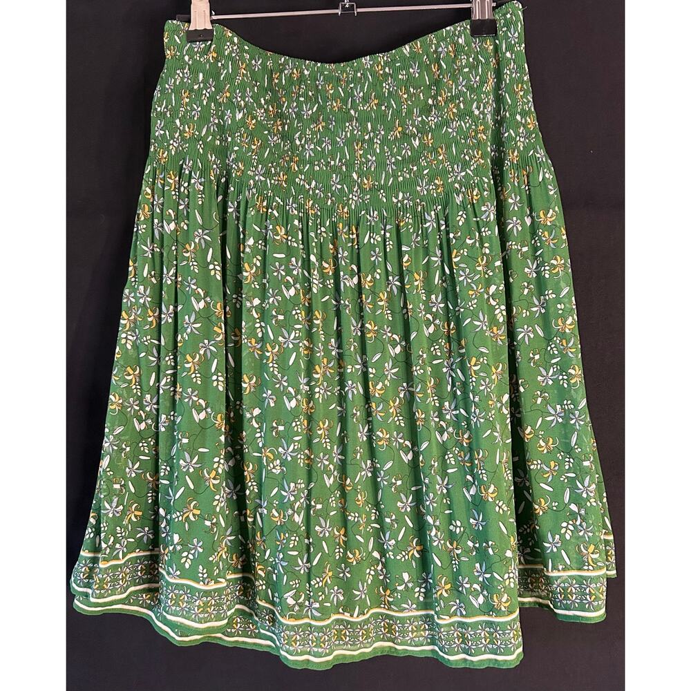 Max Studio Green Floral Skirt Smocked Waist Midi Boho NWT Size S